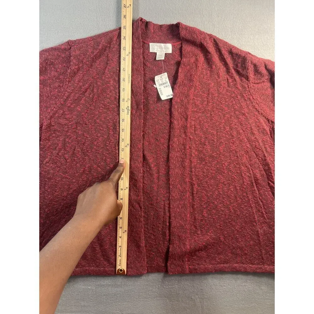 C.J. Banks Women's 1X Burgundy Marled Open Front Cardigan Sweater New